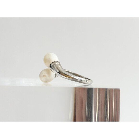 Wrap Around Bypass Shank Dual Faux Pearl Vintage Sterling Silver Ring - sz 9.5 - Picture 5 of 10